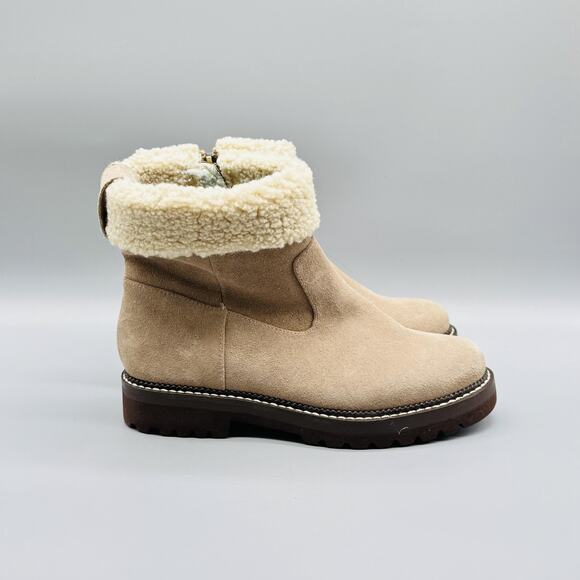 Blondo Boots Womens 5.5 Brown Suede Shearling Harlow Ankle Waterproof Lug Sole - Picture 1 of 13